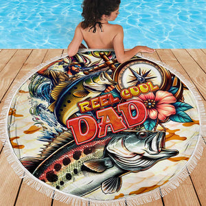 Bass Fishing Reel Cool Dad Beach Blanket Tropical Vintage