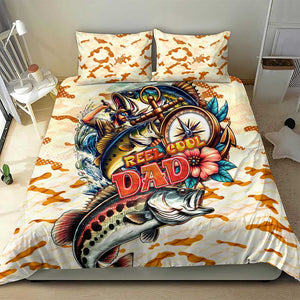 Bass Fishing Reel Cool Dad Bedding Set Tropical Vintage