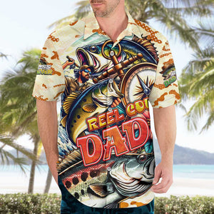 Bass Fishing Reel Cool Dad Hawaiian Shirt Tropical Vintage