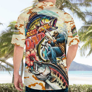 Bass Fishing Reel Cool Dad Hawaiian Shirt Tropical Vintage