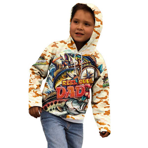 Bass Fishing Reel Cool Dad Kid Hoodie Tropical Vintage