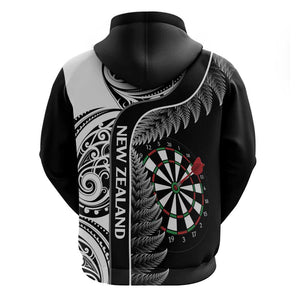 Custom New Zealand Darts Hoodie - Aotearoa Fern, Paua Shell Manaia Design, Black by Vibe Hoodie