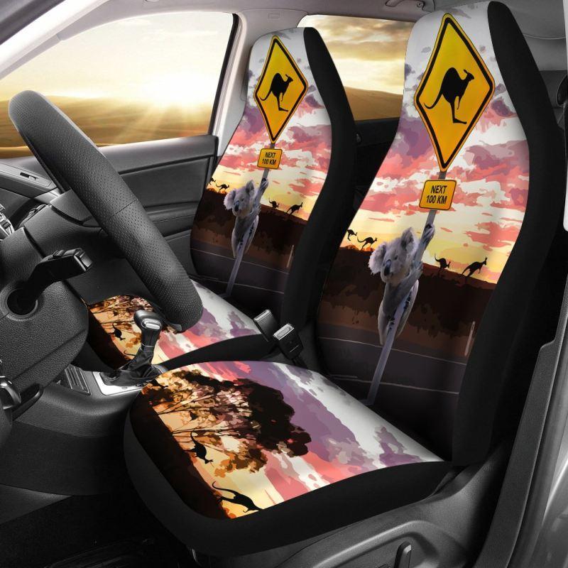 koala-car-seat-covers-kangaroo-sign-sunset-landscape-art